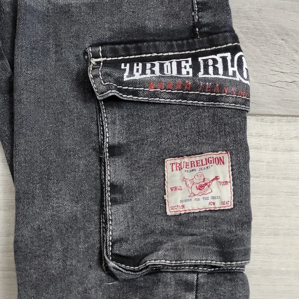 👖True Religion Jeans Boy 10 Shadow Grey Ricky Relaxed Straight Cargo Whiskering